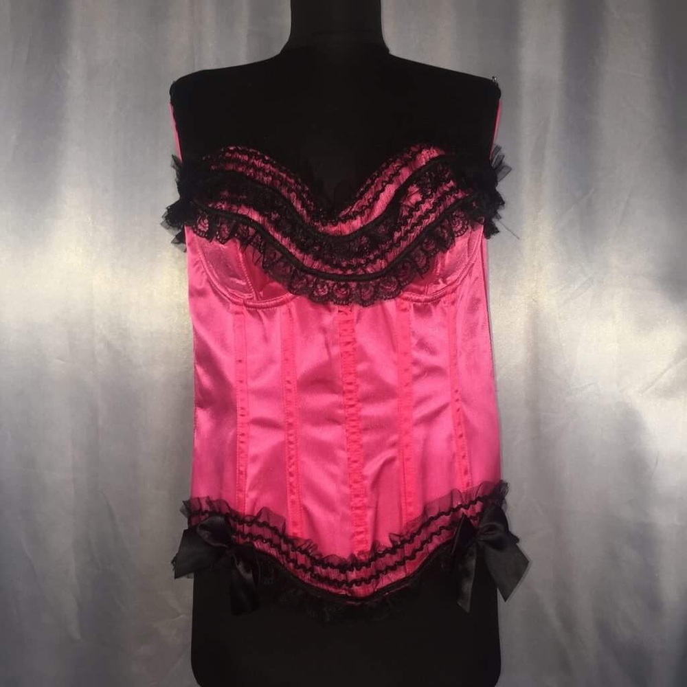 Lovers Lane | Pink, and Black Lace Corset.